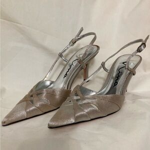 NINA Leather/Silk Sling Back Pumps 6.5M NWOT